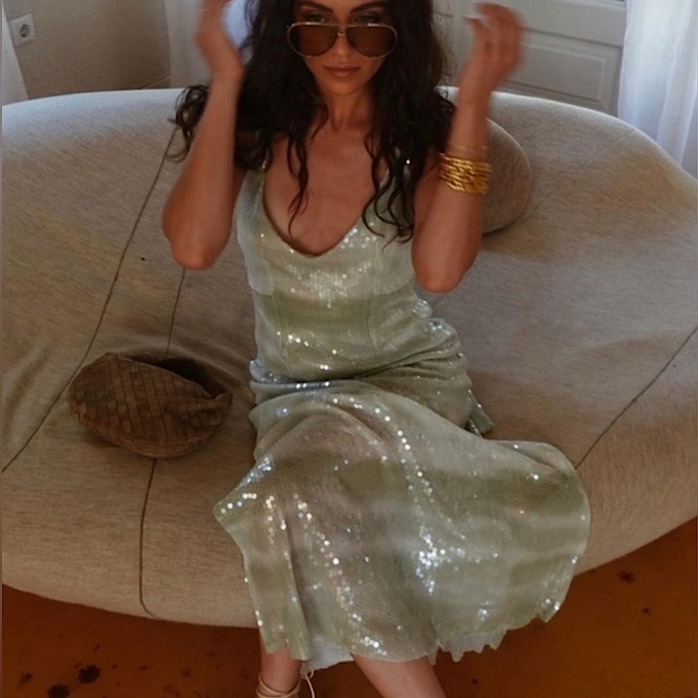 NWT • CAROLINE CONSTAS Sequin Maxi V-Neck Slip-On Midi Dress